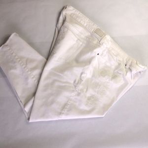 Dear John White Embroidered Floral Skinny Cropped Ankle Jeans Size 22W